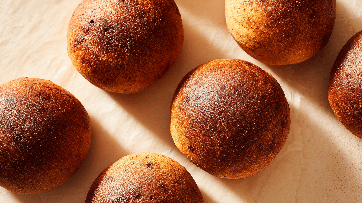 Air fryer Protein Schoko Brötchen frisch gebacken auf hellem Hintergrund