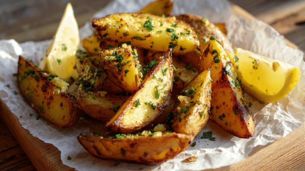 U3823717446 Air Fryer Lemon Garlic Potato Wedges Rustic Table 63065e17 3c9c 4551 997a 778c8739bf35 0