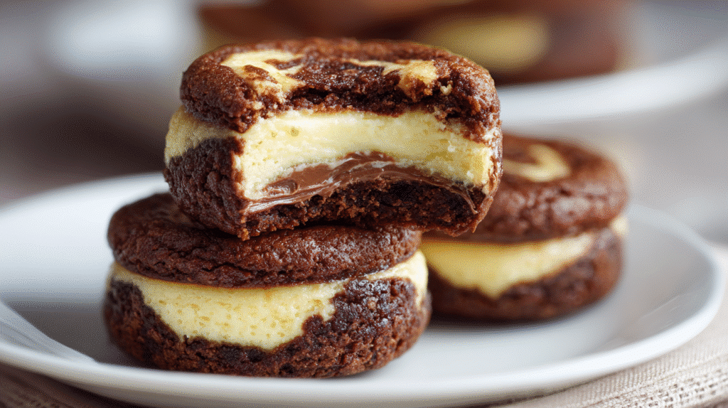 Servierte Schokoladen Cheesecake Cookies auf weißem Teller