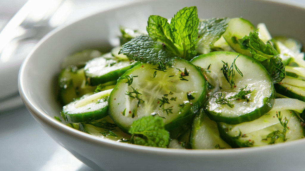 U3823717446 Bright Macro Shot Of Cucumber Salad With Thin App 7dec0fe2 A7f0 41d5 A598 9c475a56f24f 2