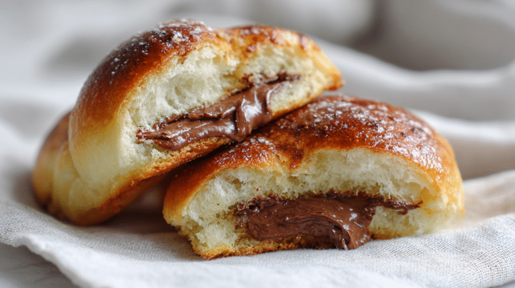 Servierte Air Fryer Nutella Schoko Brötchen mit flüssiger Nutella-Füllung