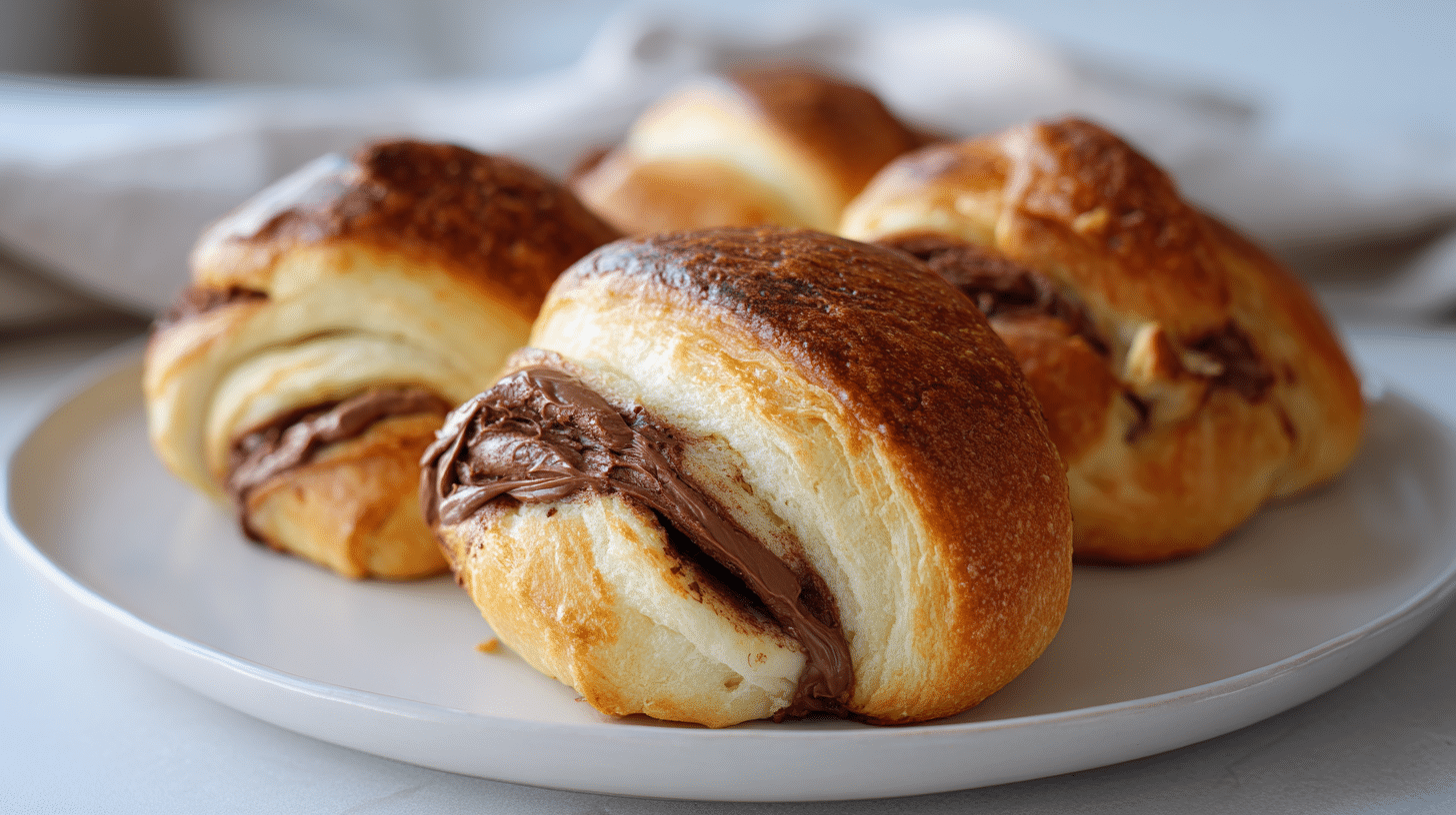 Air Fryer Nutella Schoko Brötchen frisch gebacken auf weißem Teller