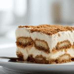 Biscoff Lotus Tiramisu close-up on a white plate