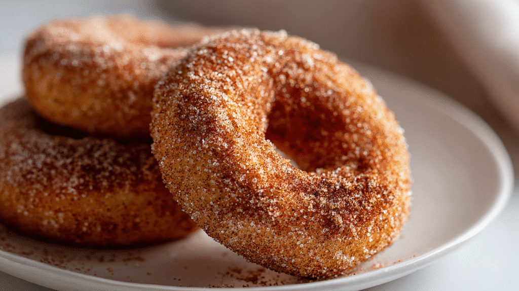Air fryer 2-Zutaten Bagels mit Zimt-Zucker auf weißem Teller
