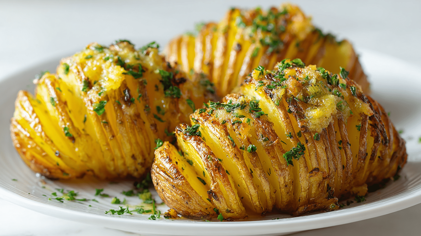 Kartoffeln werden fächerartig für Air Fryer Hasselback Kartoffeln eingeschnitten