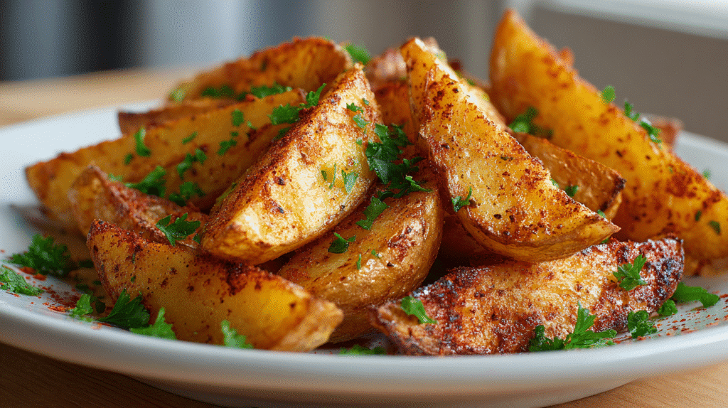 Servierte Air Fryer Smoky BBQ Kartoffelspalten mit Petersilie