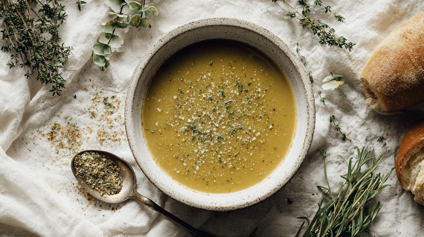 Linsensuppe im hellen, minimalistischen Stil serviert