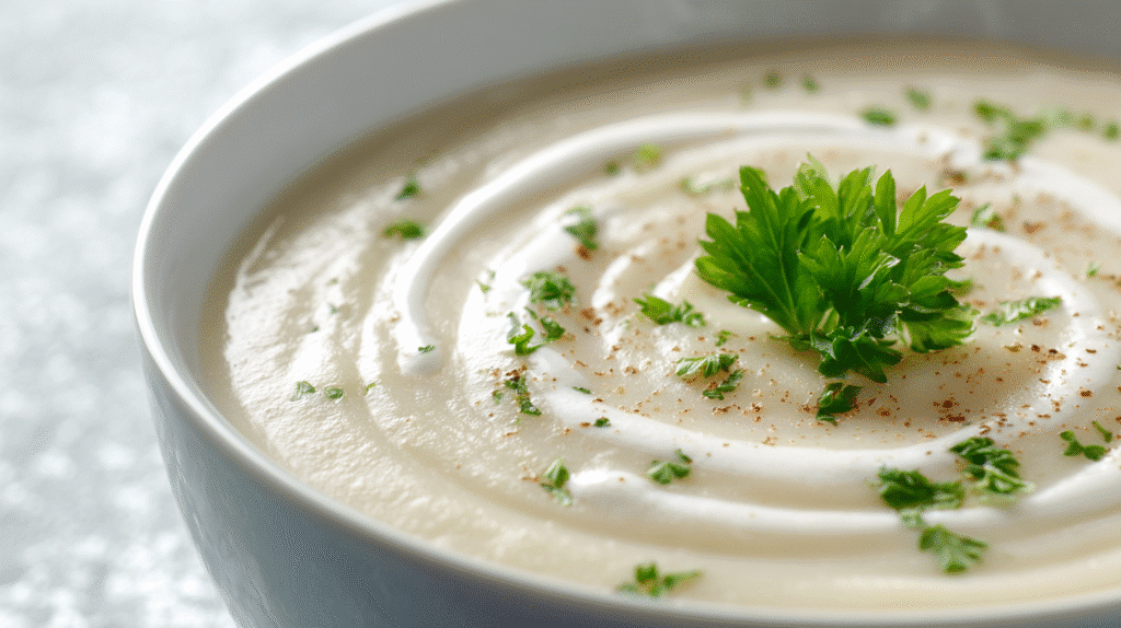 Extra cremige Kartoffelsuppe mit Petersilie garniert.