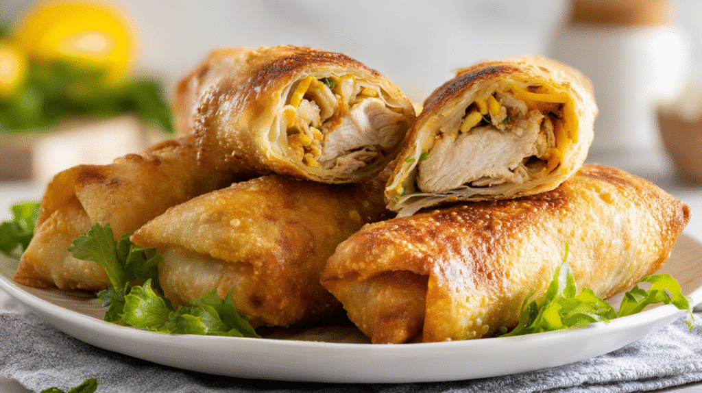 Knusprige Air fryer Hähnchen Frühlingsrollen in Nahaufnahme
