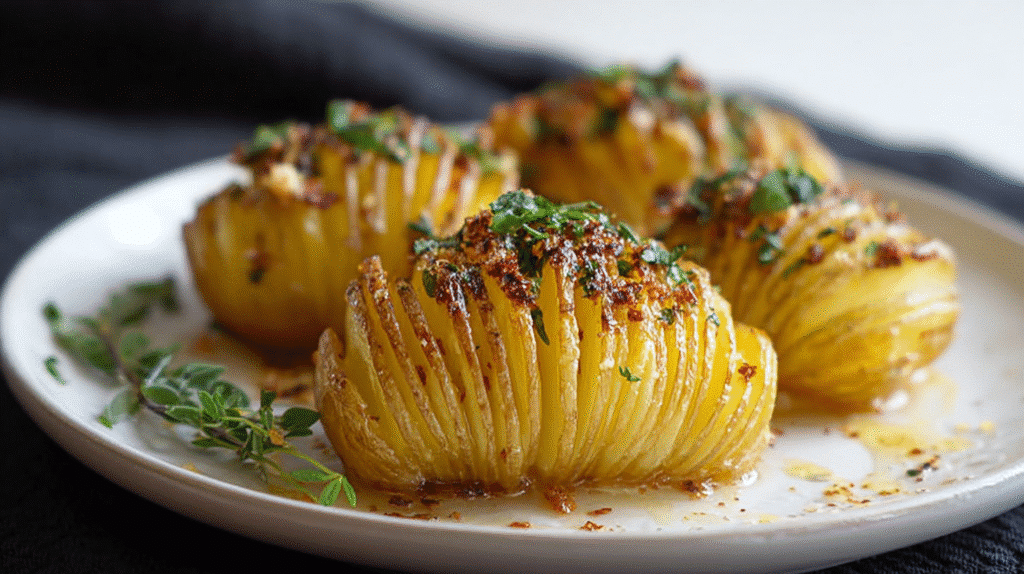 Knusprige Hasselback Kartoffeln aus der Heißluftfritteuse mit Rosmarin, goldbraun gebacken und saftig im Inneren