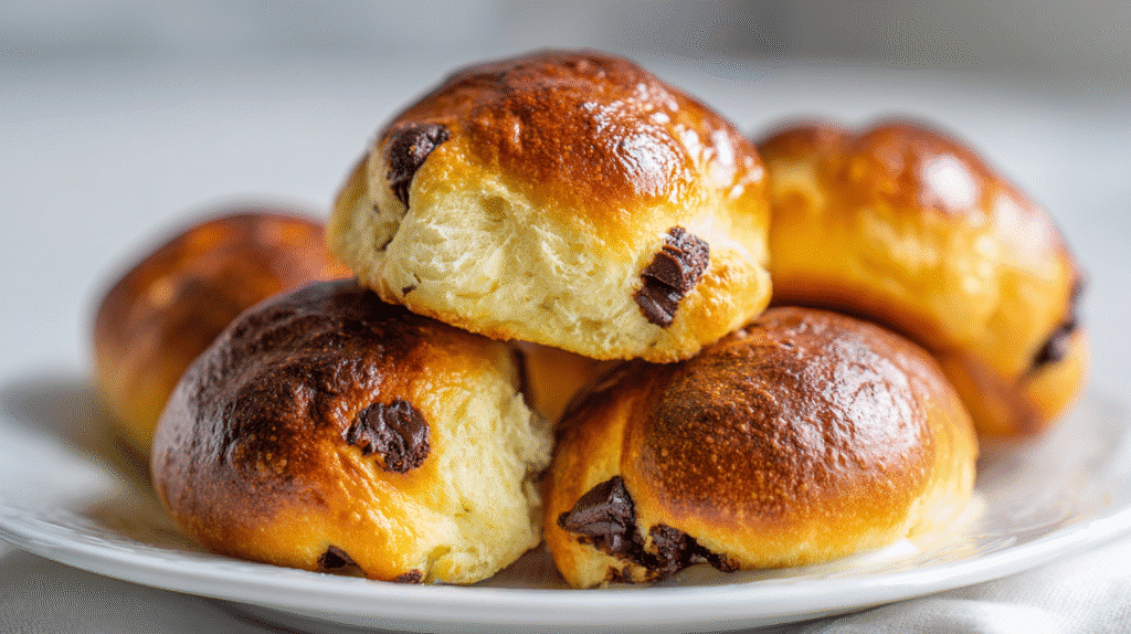 Fertige air fryer Schoko Brötchen mit Quark in Nahaufnahme serviert