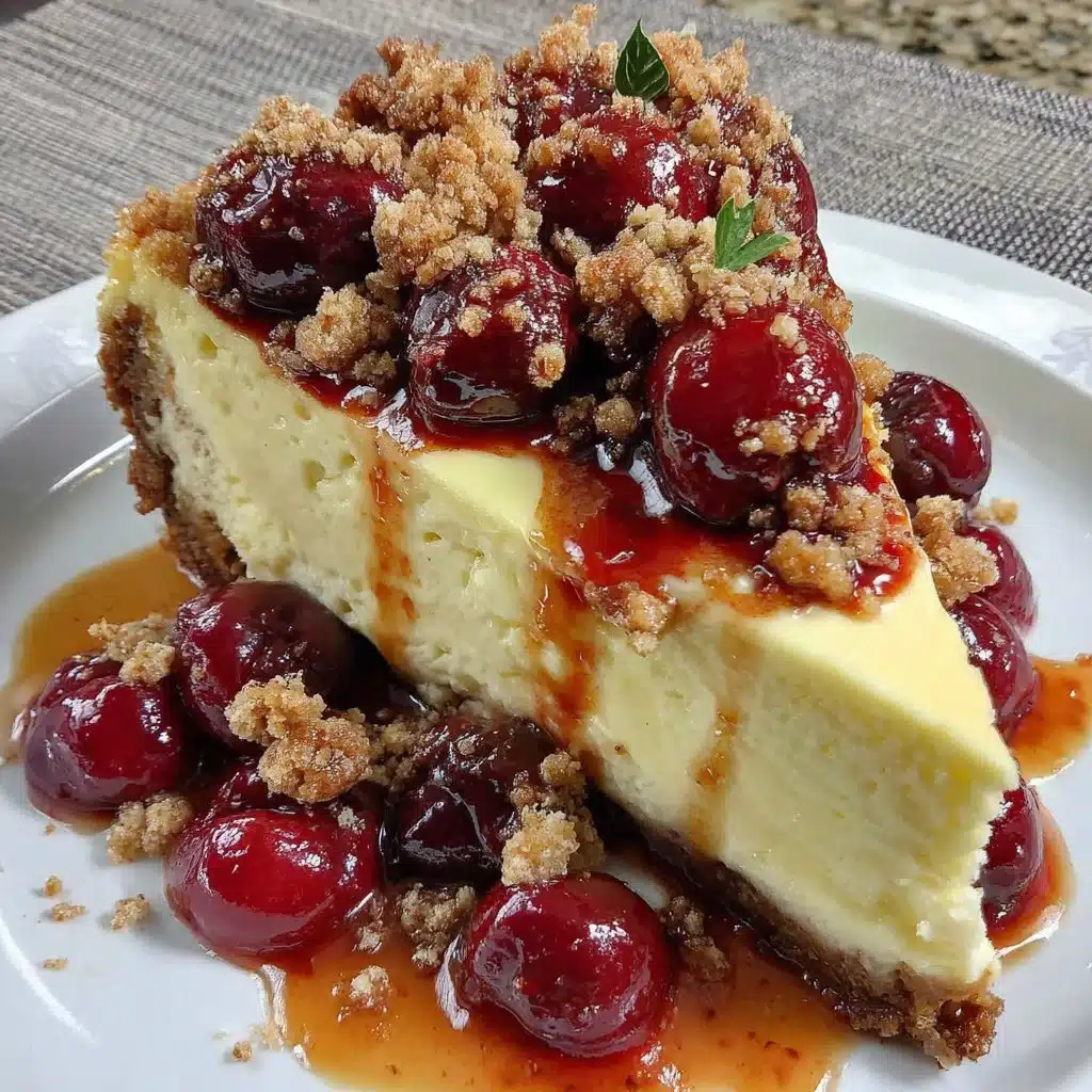 Saftiger Käsekuchen mit Kirschen und Streuseln