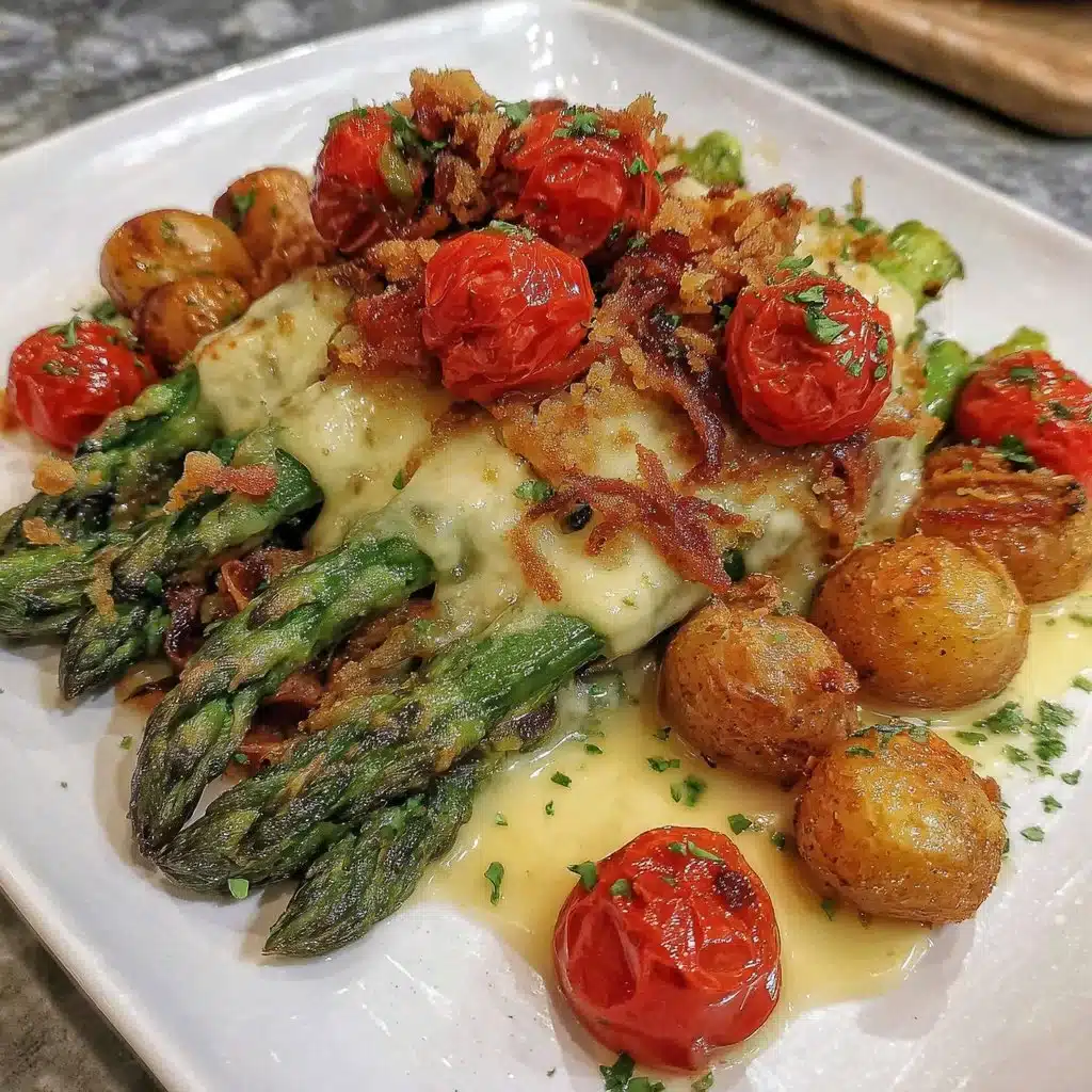 Gebratener grüner Spargel mit Kirschtomaten und Kartoffeln