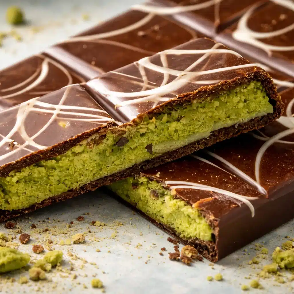 Hausgemachte Dubai Schokolade mit Pistazienfüllung und Zartbitterschokolade.
