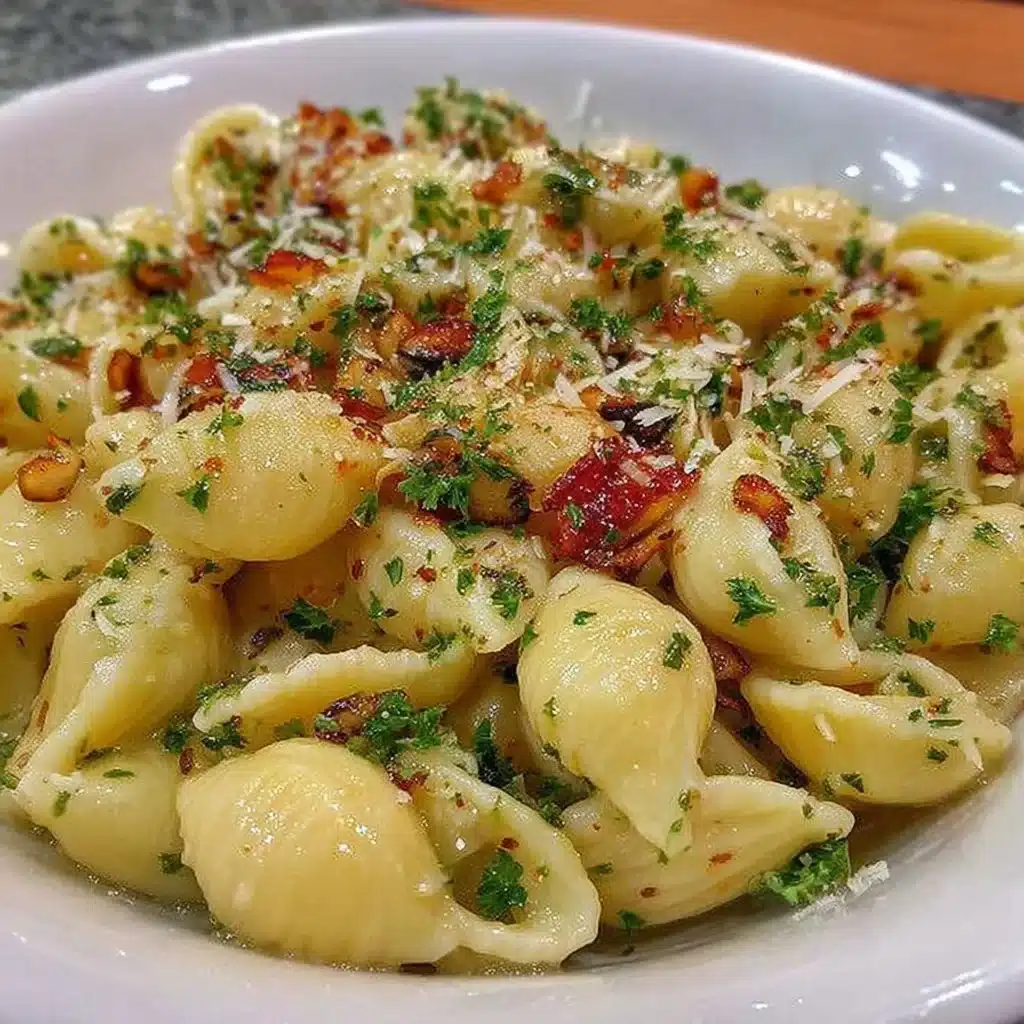 Cremige Knoblauchpasta in einem Topf zubereitet