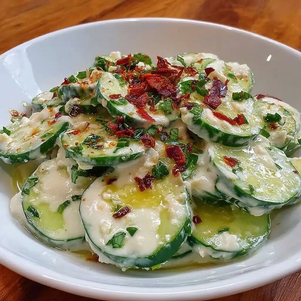 Gurkensalat mit Joghurt auf einem Teller serviert