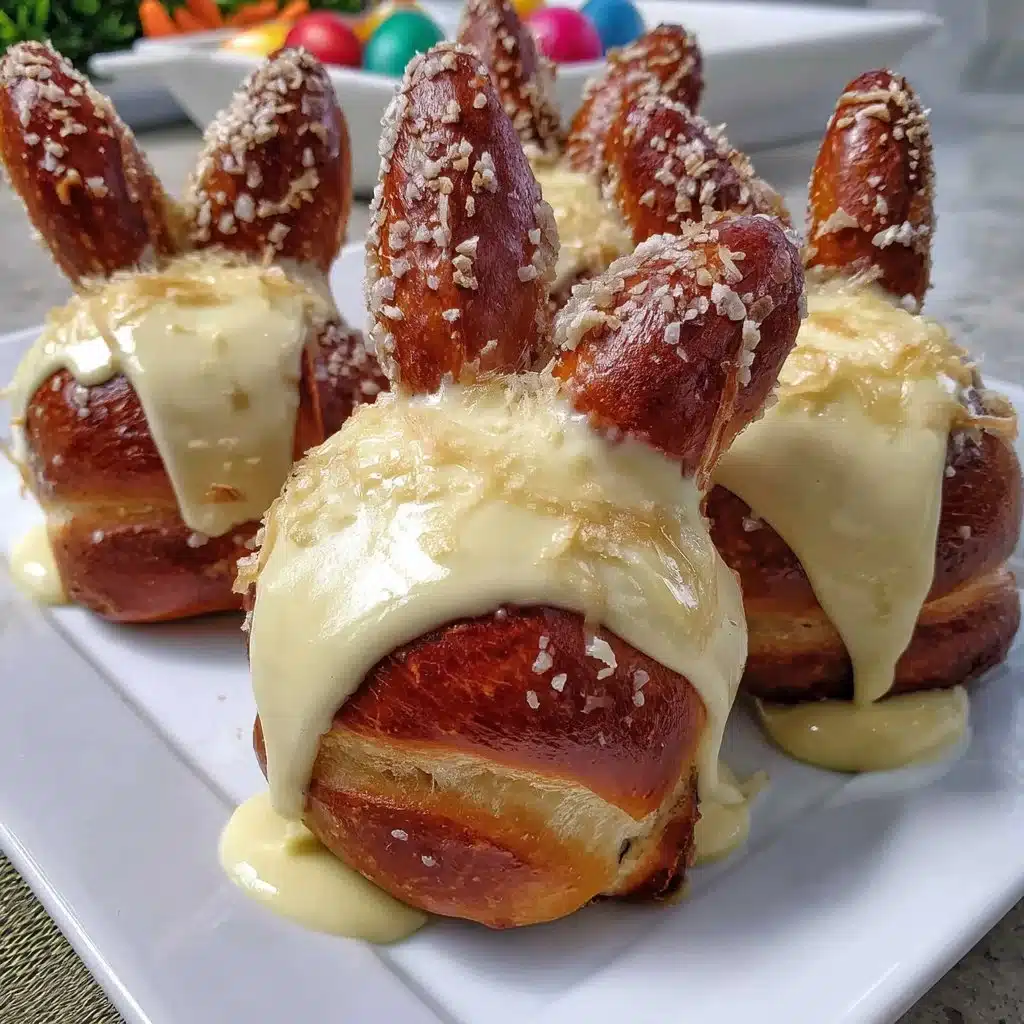Laugenhasen frisch gebacken mit goldbrauner Kruste auf einem Holzbrett