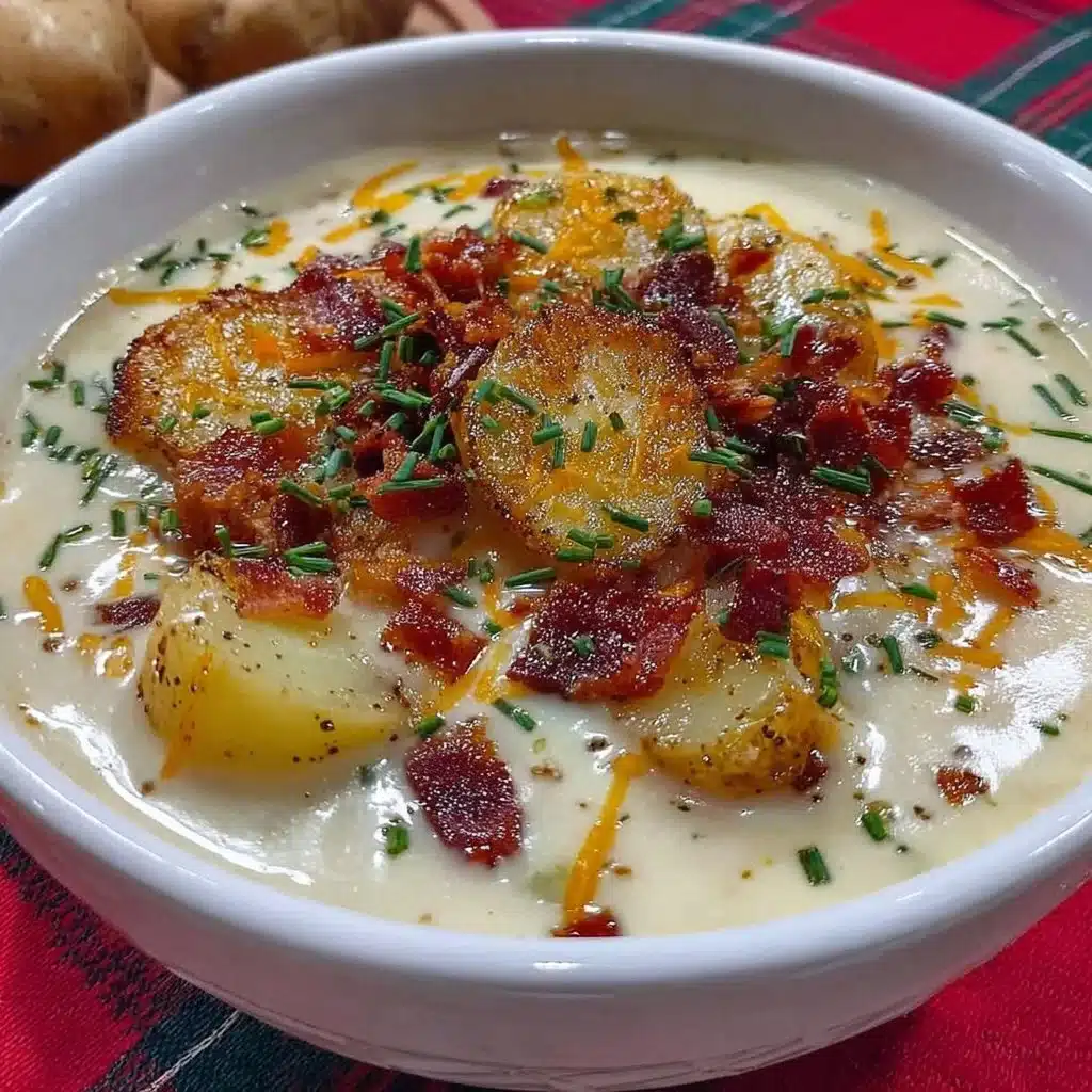 Bayerische Kartoffelsuppe nach Omas Rezept in einer Schüssel serviert.