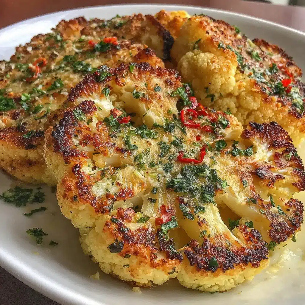 Scharfe gegrillte Blumenkohlsteaks auf dem Grill serviert