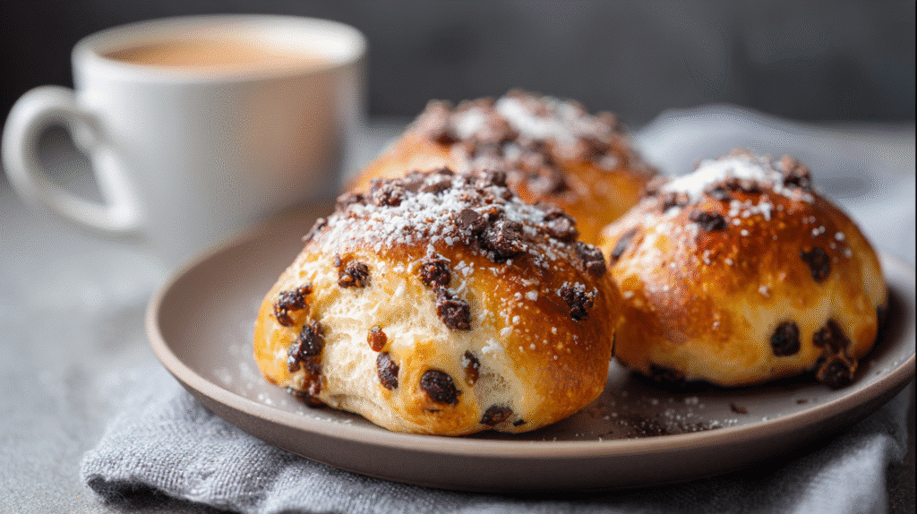 Air Fryer Schoko Rosinenbrötchen mit Zimt Zucker Füllung frisch gebacken