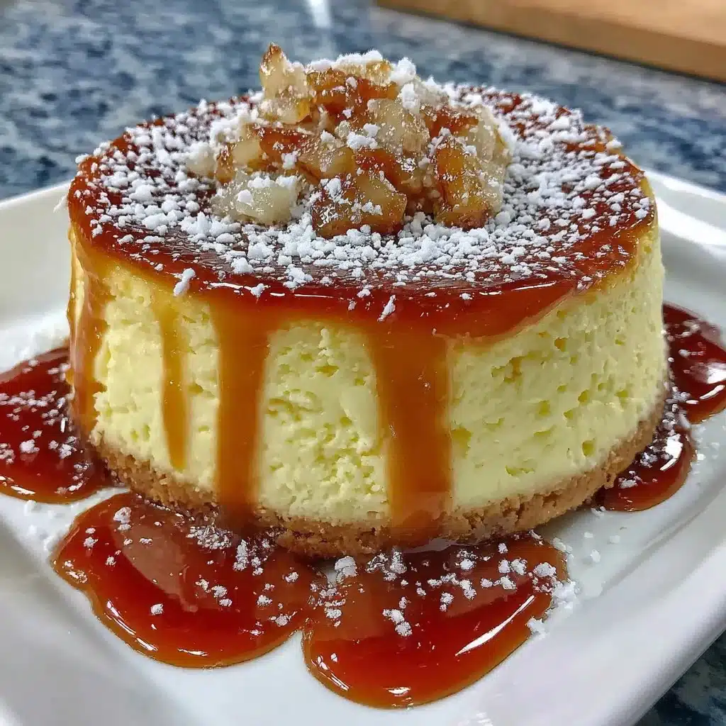 Weicher Käsekuchen mit gesalzenem Karamell auf einem Teller