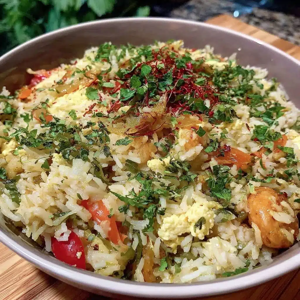 Bunter Reissalat mit Curry und frischem Gemüse auf einem Teller