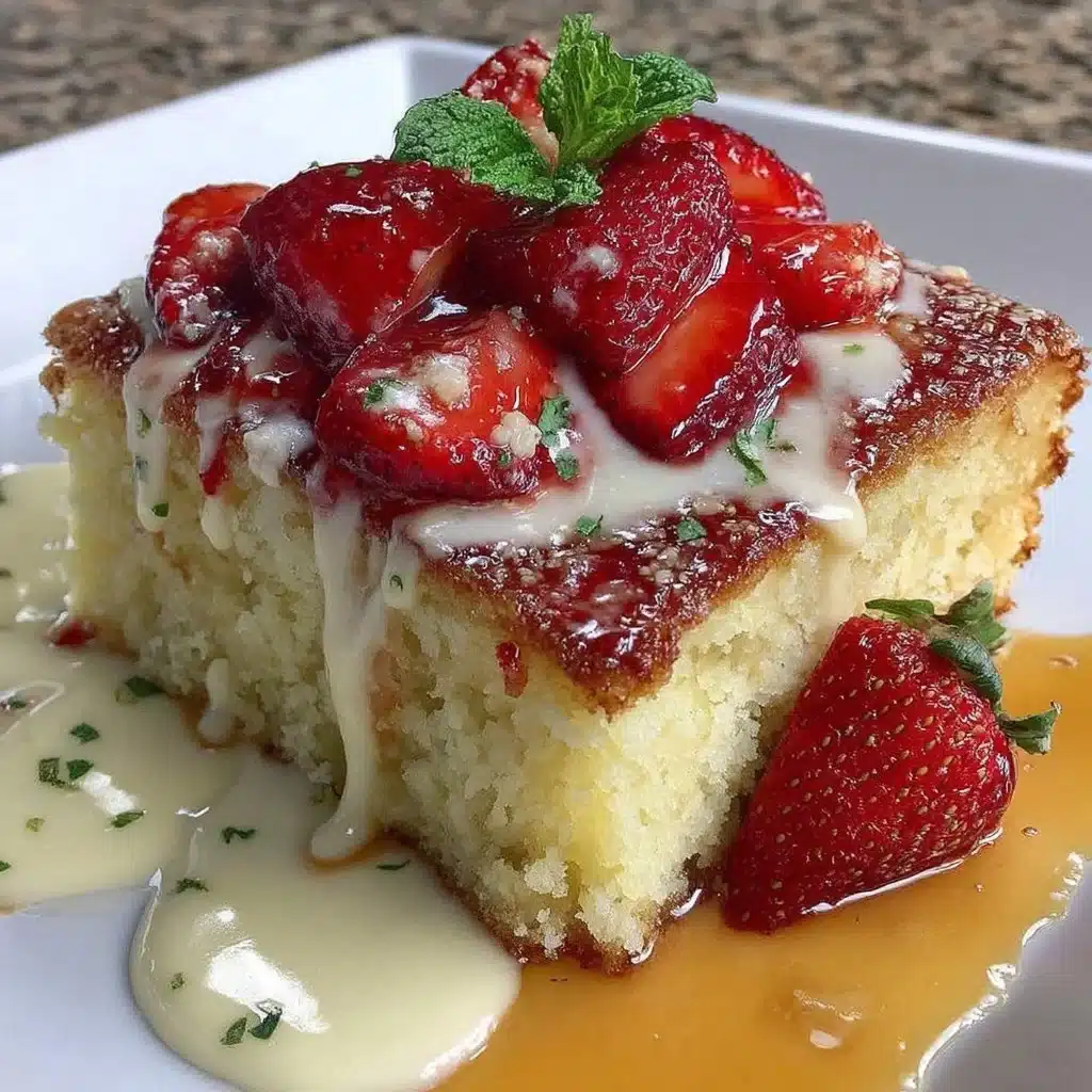 Erdbeerkuchen vom Blech mit Vanillepudding, frisch und lecker angerichtet