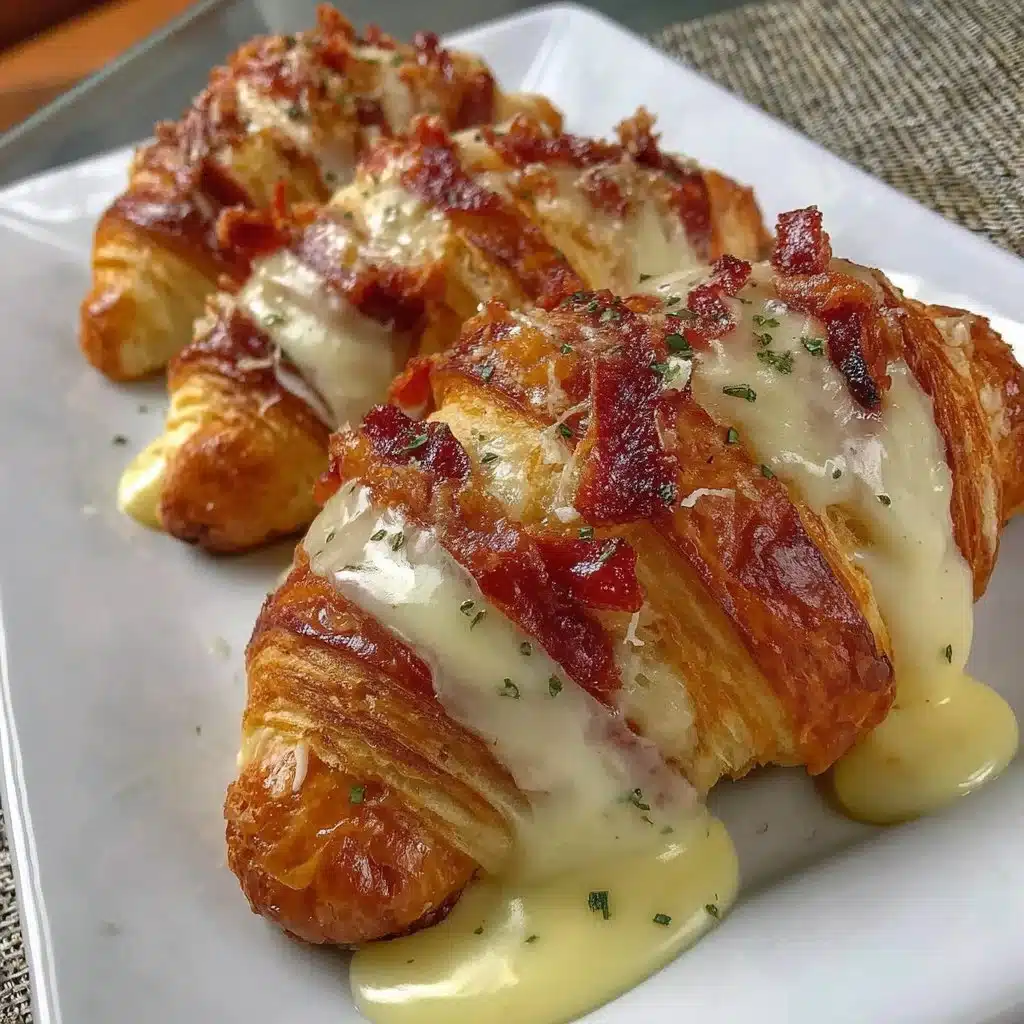 Herzhaft gefüllte Croissants aus Blätterteig frisch gebacken