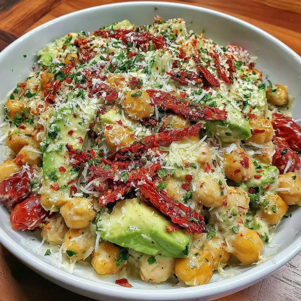 Kichererbsen-Feta-Avocado-Salat mit frischen Zutaten und ansprechender Präsentation