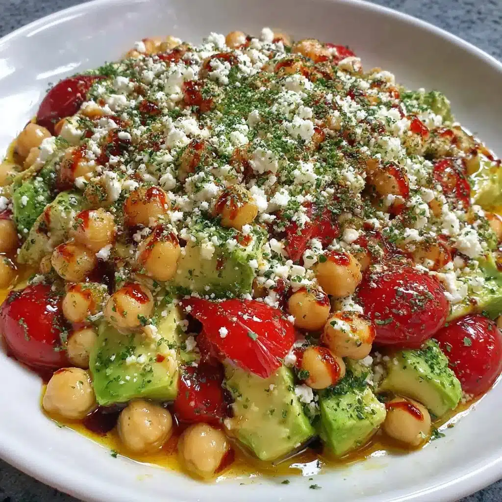 Leckerer Kichererbsen Feta Avocado Salat auf einem Teller