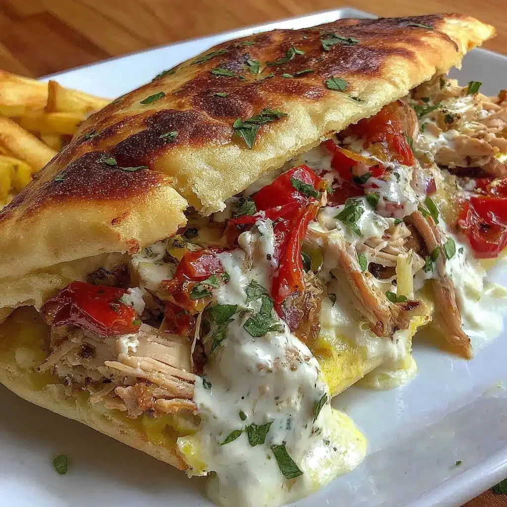 Kroketten-Griechisches Hähnchen-Pitas mit Tzatziki auf einem Teller serviert