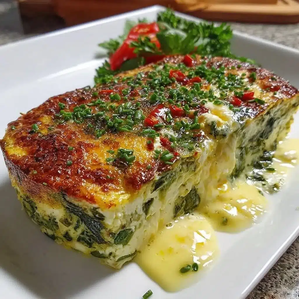 Low Carb Spinach Casserole mit Feta und Ei auf einem Teller serviert.