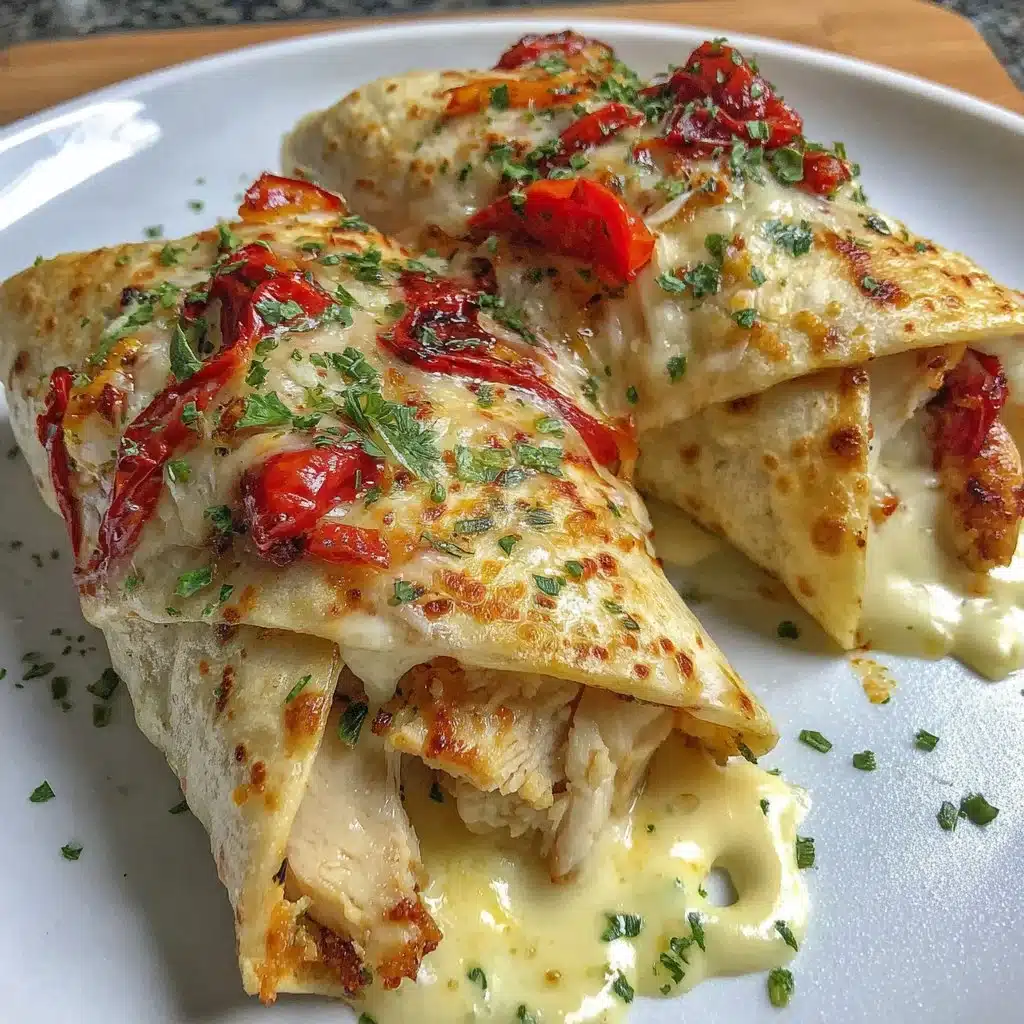 Luftfritteuse Hähnchen- und Mozzarella-Wraps auf einem Teller