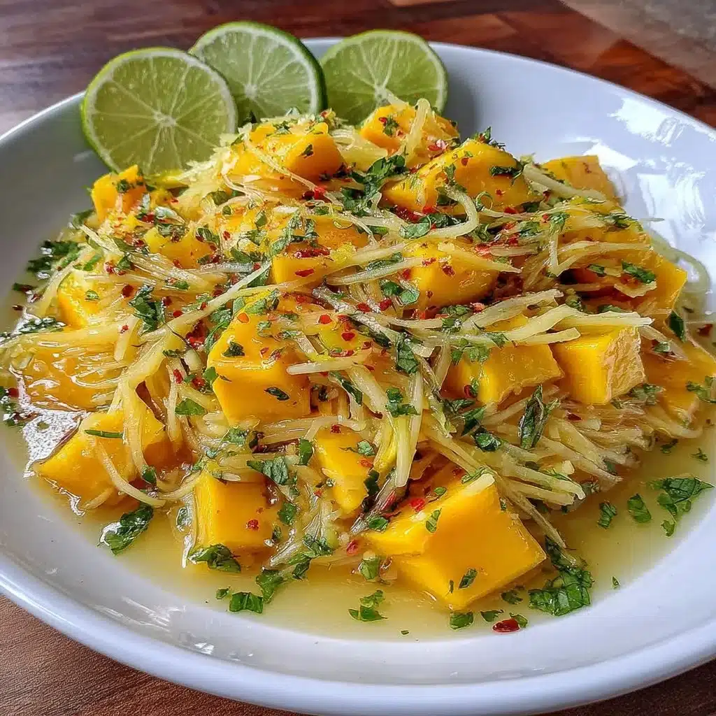 Erfrischender Mango-Salat mit Limetten-Dressing in einer bunten Schüssel