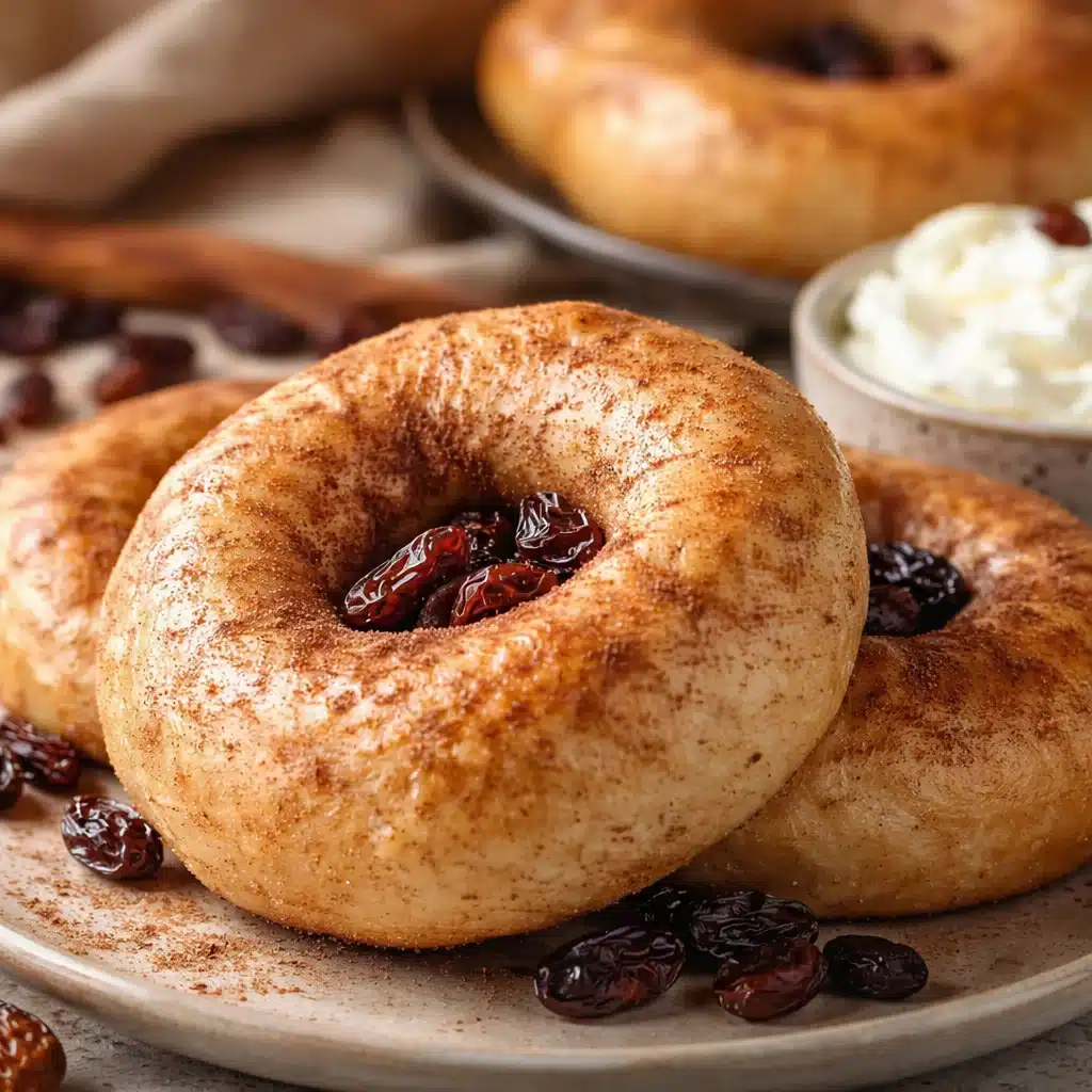 Leckere air fryer Zimt-Bagels frisch zubereitet mit Rosinen und Zimt.