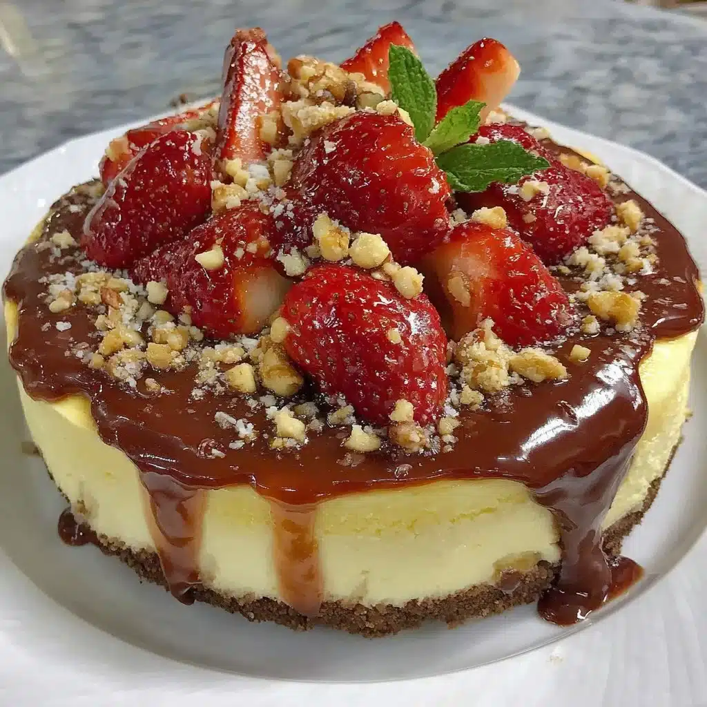 Schoko Erdbeer Käsekuchen mit cremiger Füllung auf einem Teller serviert