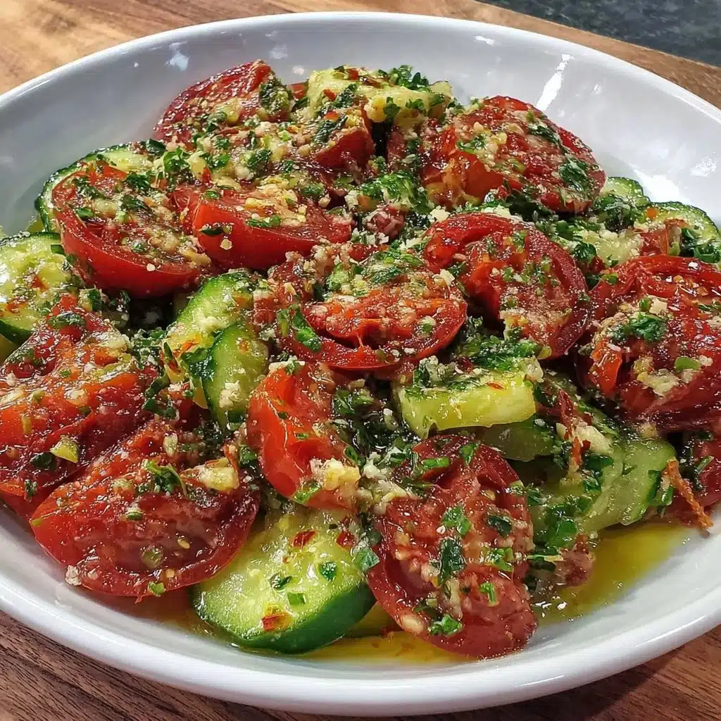 Leckerer Tomaten Gurken Salat auf einem Teller, frisch zubereitet.