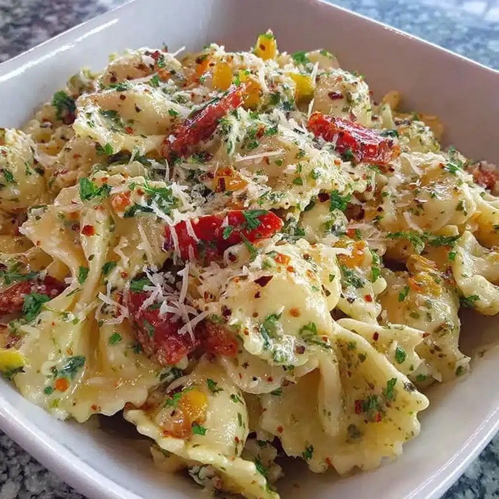 Türkischer Nudelsalat mit buntem Gemüse und frischen Kräutern