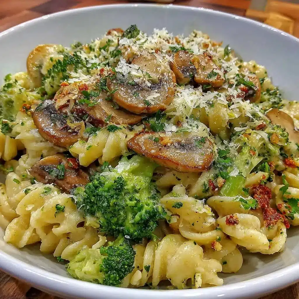 Vegane Pilz-Brokkoli-Pasta, gesundes Rezept für 4 Personen