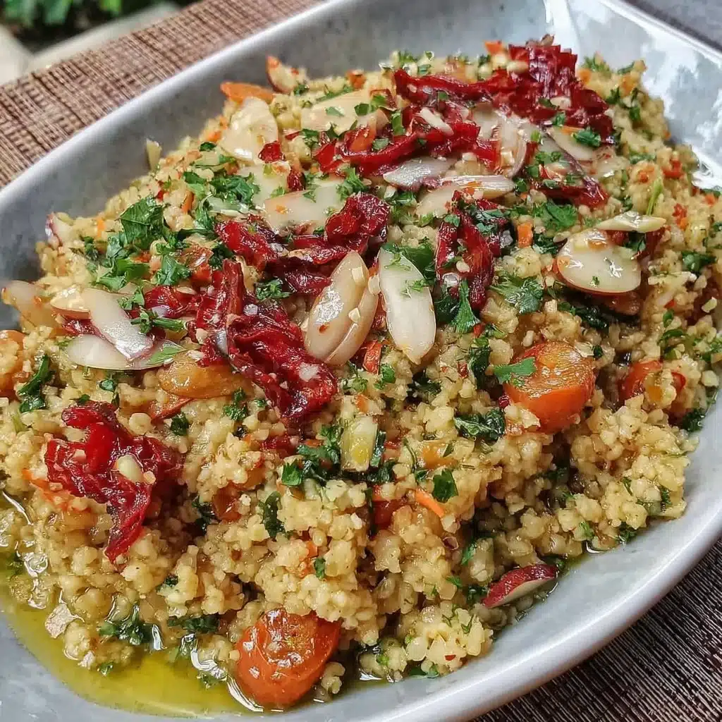 Veganer Bulgursalat mit frischem Gemüse und Kräutern