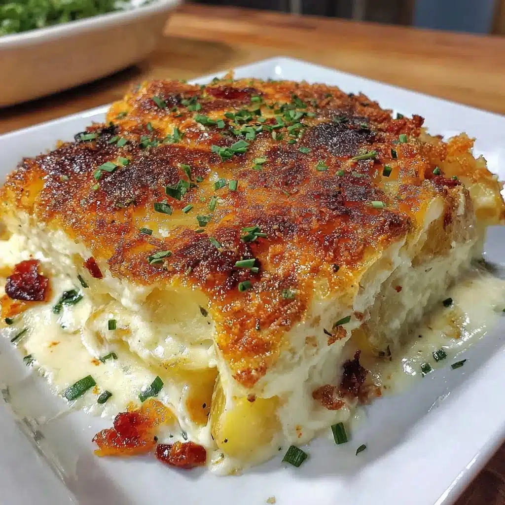 Vegetarischer Kartoffelauflauf mit frischen Zutaten und Käse überbacken
