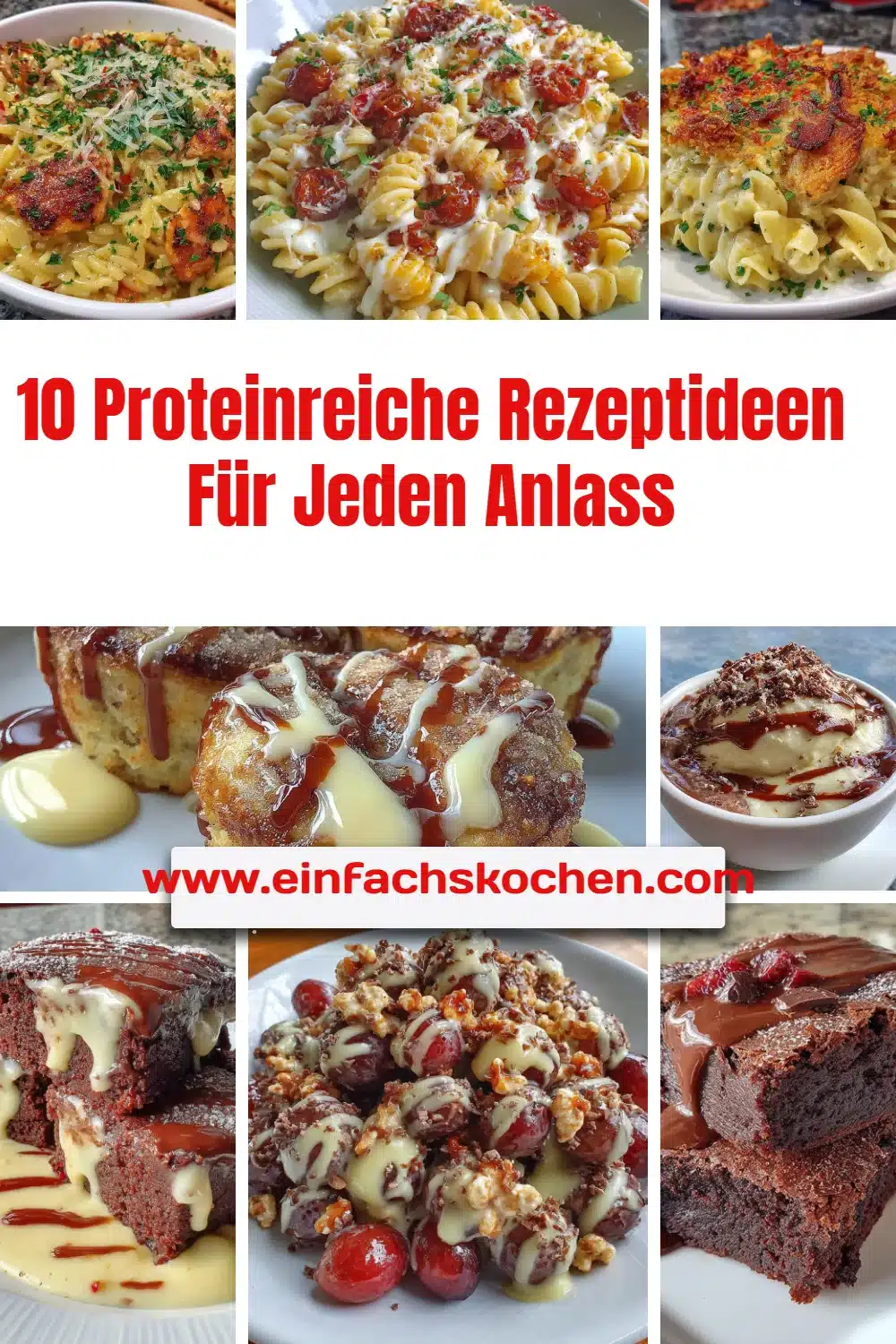 Verschiedene proteinreiche Rezepte für gesunde Mahlzeiten.