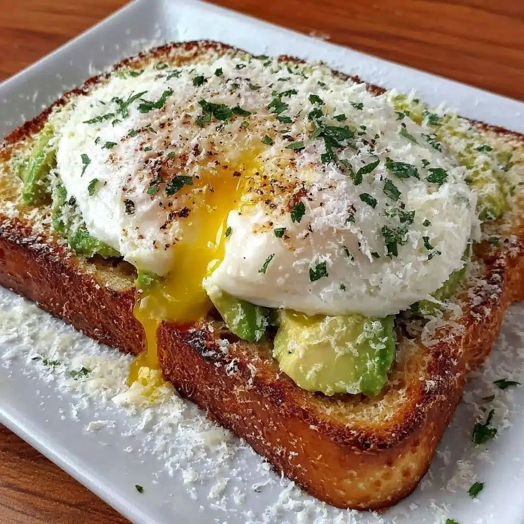 Avocado-Toast mit pochiertem Ei auf einem Teller