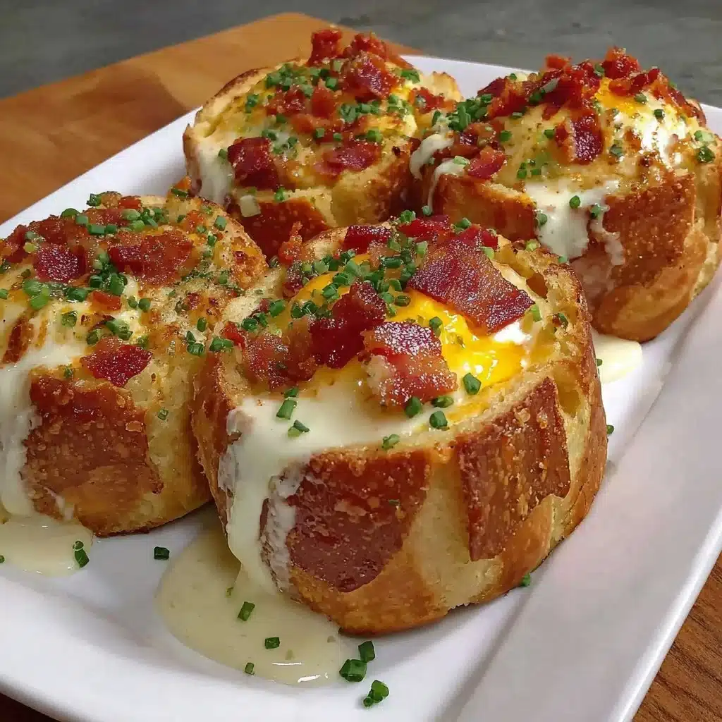 Gefüllte Frühstücksbrötchen mit Ei, Bacon und Käse auf einem Teller